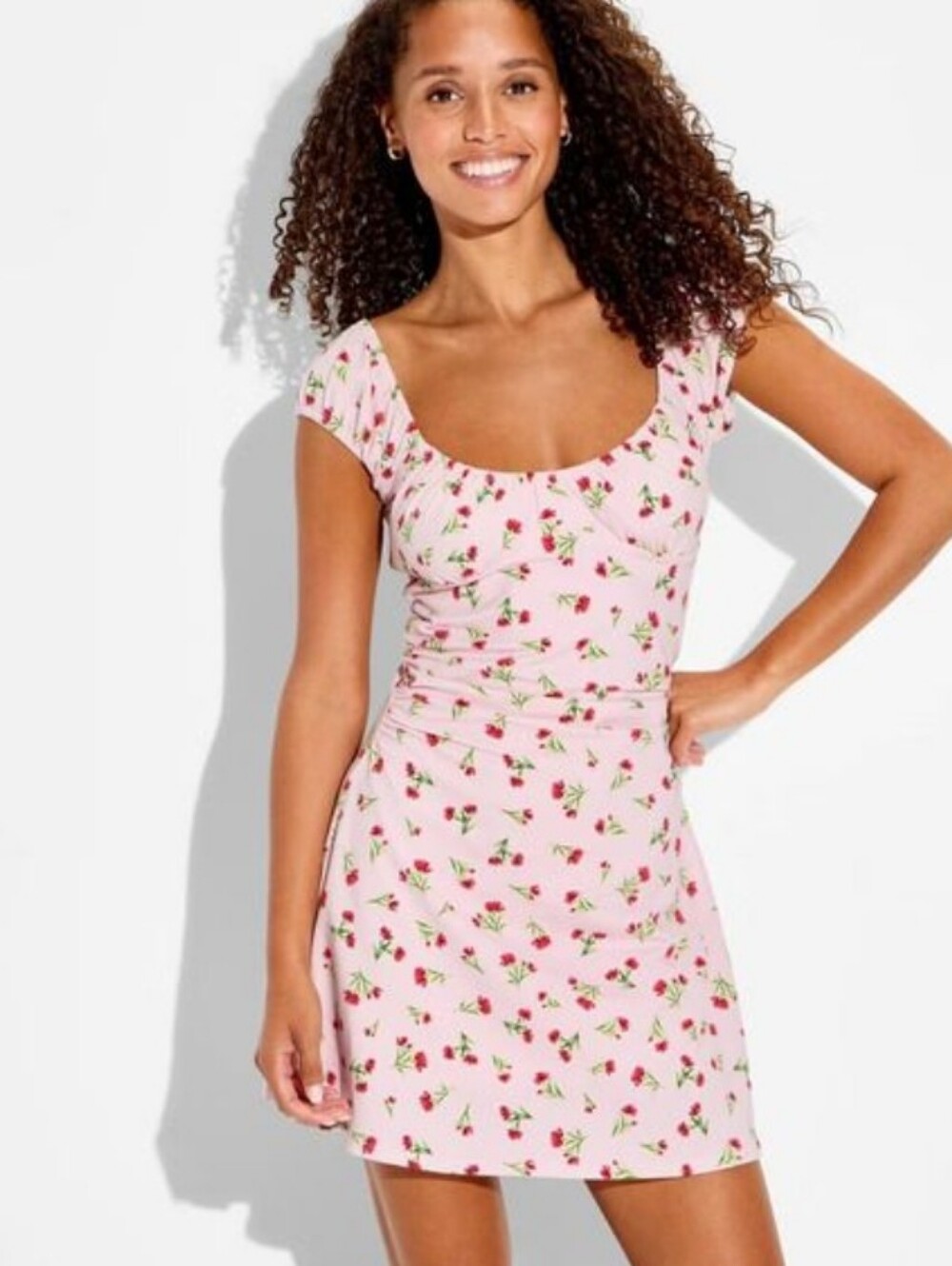 Wild Fable- Scoop-Neck Pink Floral Mini Dress
